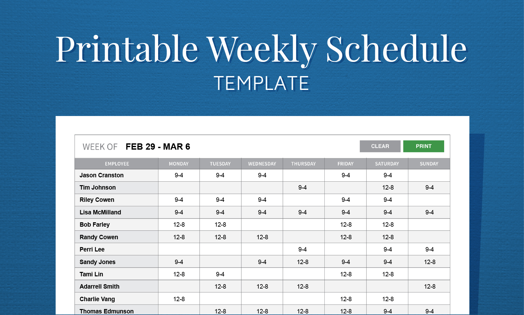 Free Weekly Schedule Templates For Word  18 Templates intended for Blank Employee Schedule Template