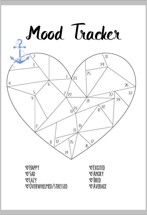 Heart Shaped Mood Tracker Printable | Bullet Journal Mood inside My Heart Map Template