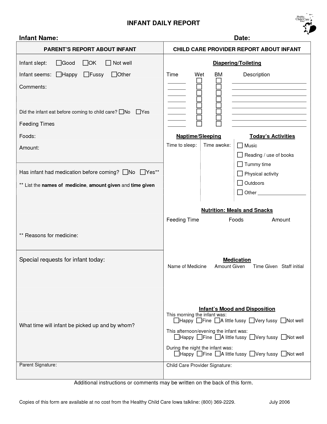 Infant Daily Report  Google Search | Infant Daily Report intended for Daycare Daily Report Sheets
