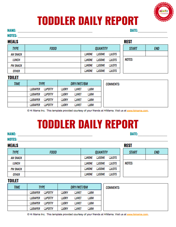 Infant &amp; Toddler Daily Reports  Free Printable | Himama regarding Daycare Daily Report Sheets