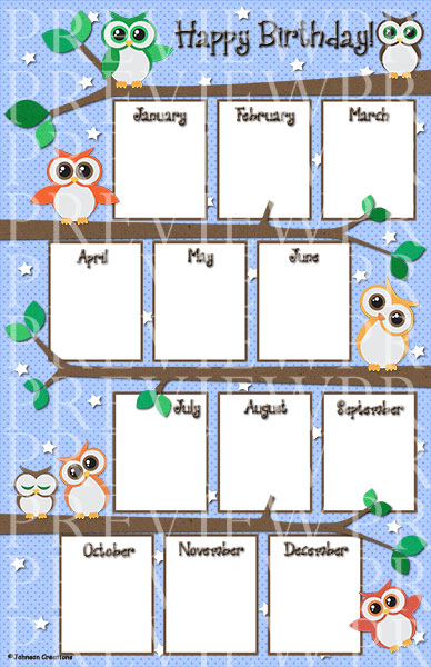 Johnson Creations: Owl Birthday Chart with Printable Birthday Calendar For Classroom