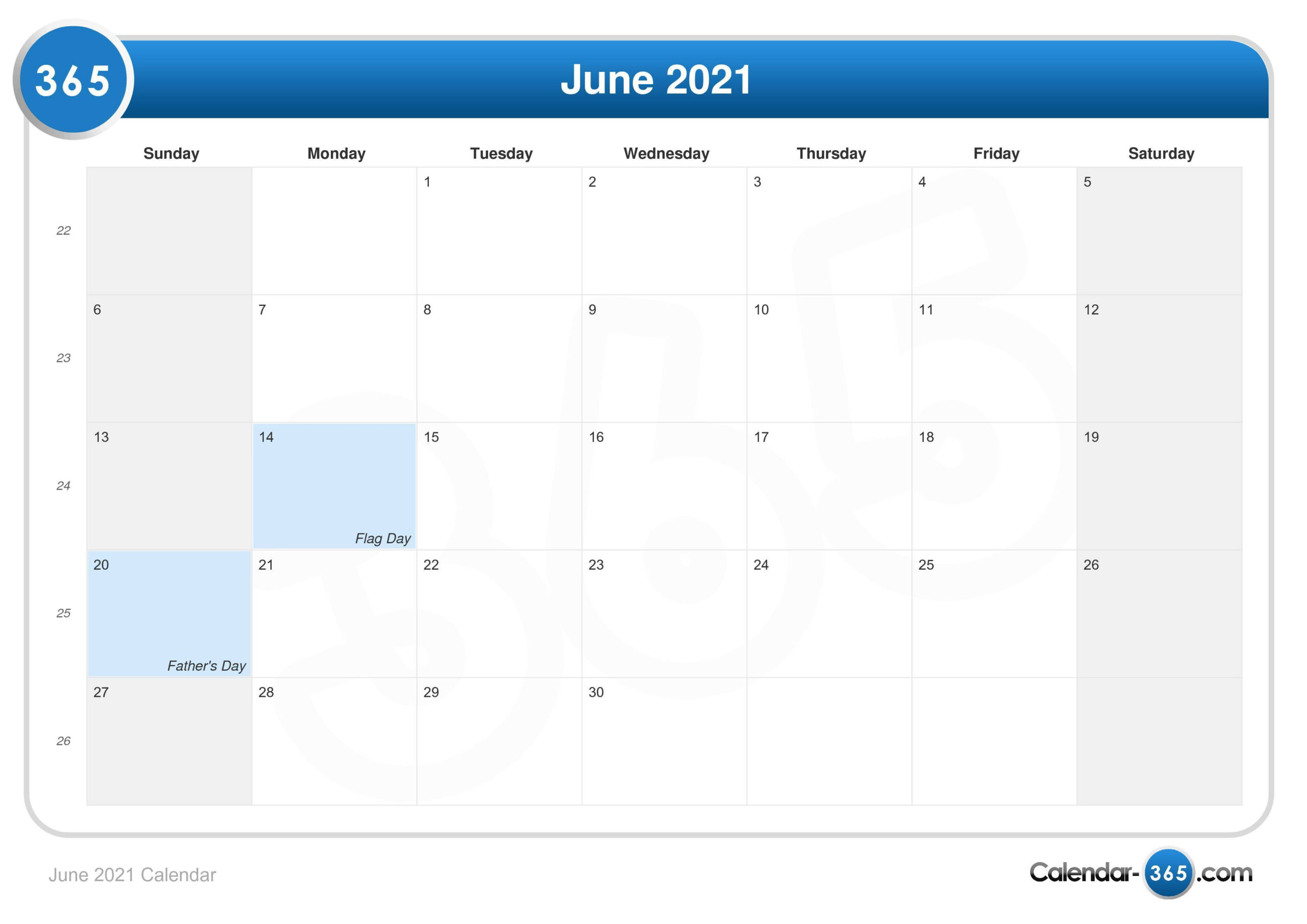 June 2021 Calendar with Father&amp;#039;S Day 2021 Calendar