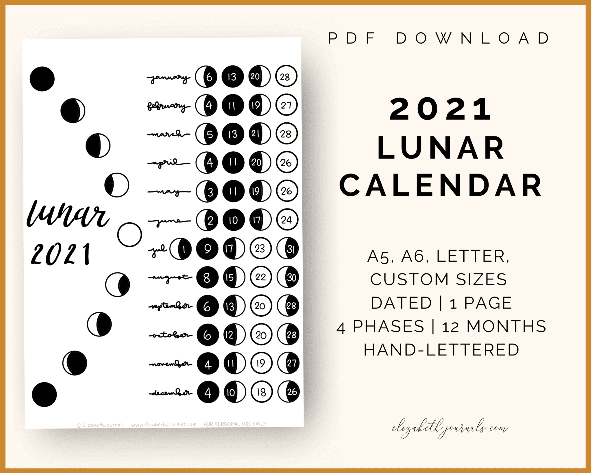 Lunar Calendar Bullet Journal Page | Elizabethjournals regarding Lunar Calendar For Hair Growth 2021