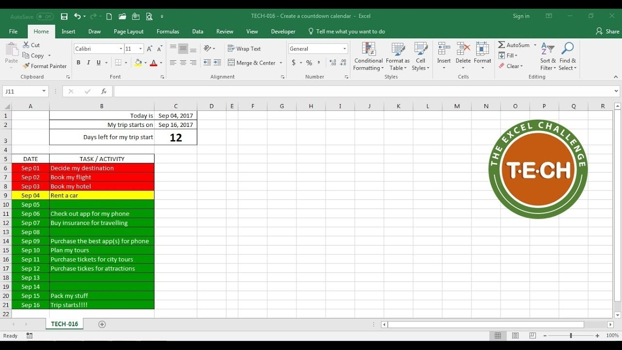 Making A Countdown Calendar On Excel | Free Calendar inside Outlook Calendar Countdown
