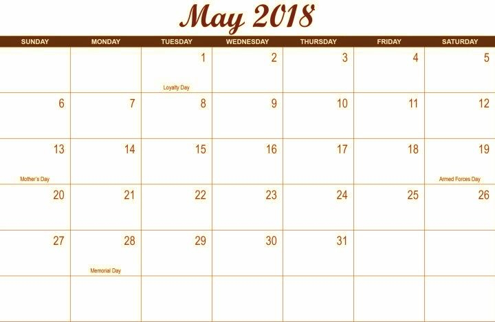May 2018 Holidays Waterproof Calendar | Calendar for Waterproof Paper Printable Calendar