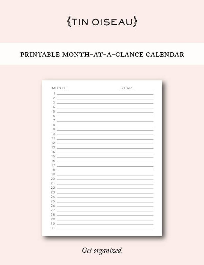 Month At A Glance Blank Calendar Template | Example intended for At A Glance Calendar Printable