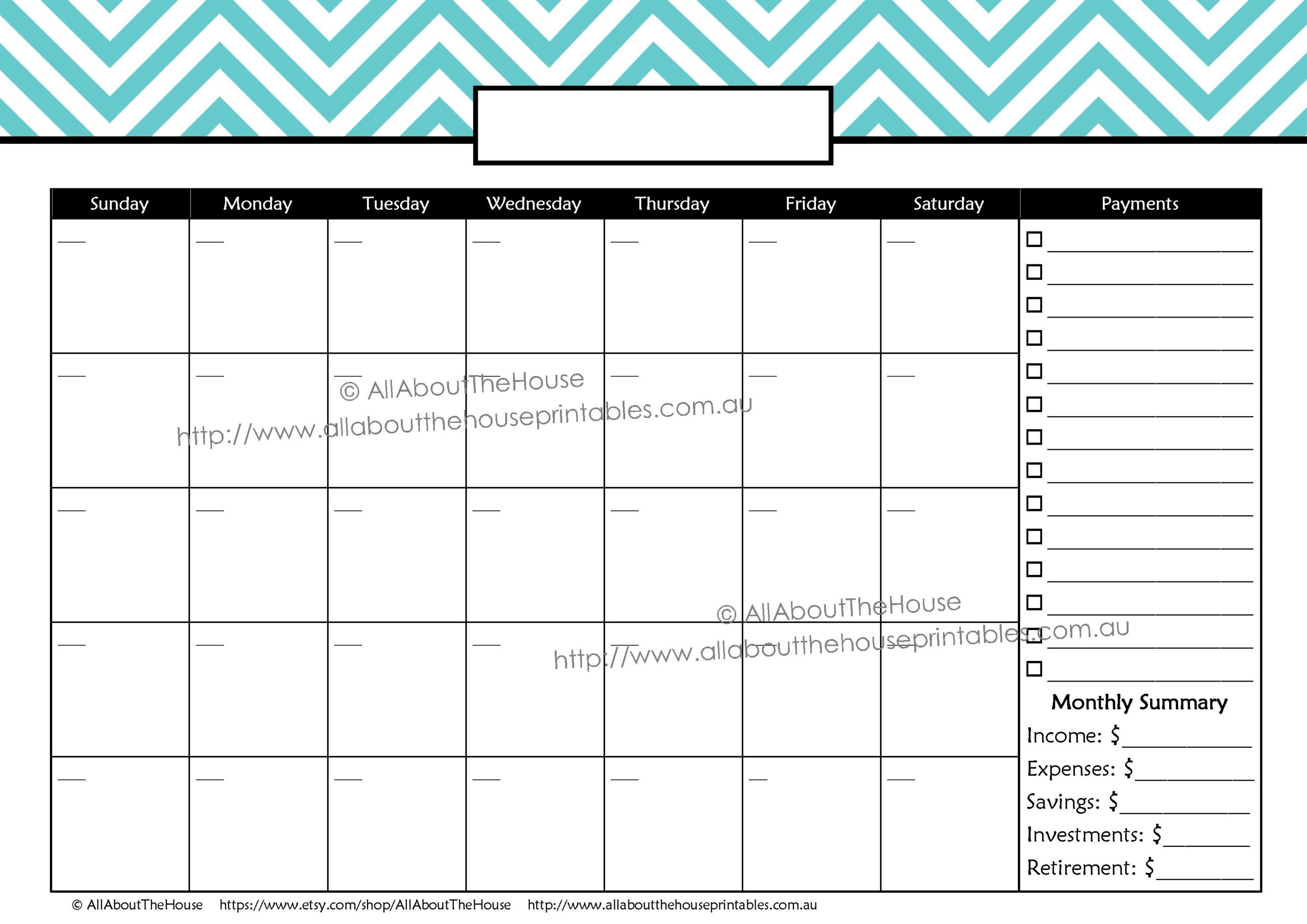 Monthly Bill Payment Calendar Template | Calendar Template in Bill Pay Calendar Template