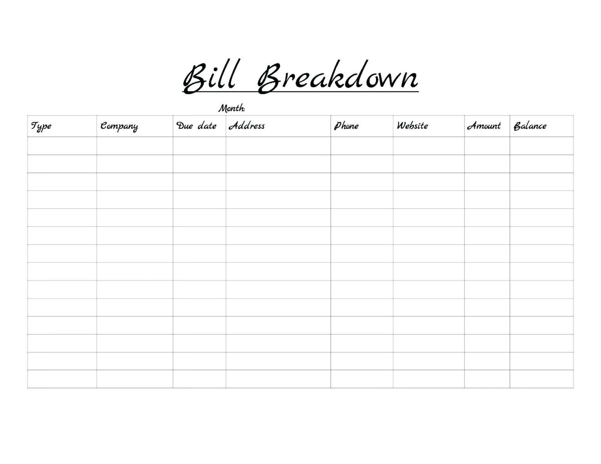 Monthly Bill Template Free Printable | Calendar Template throughout Bill Calendar Template