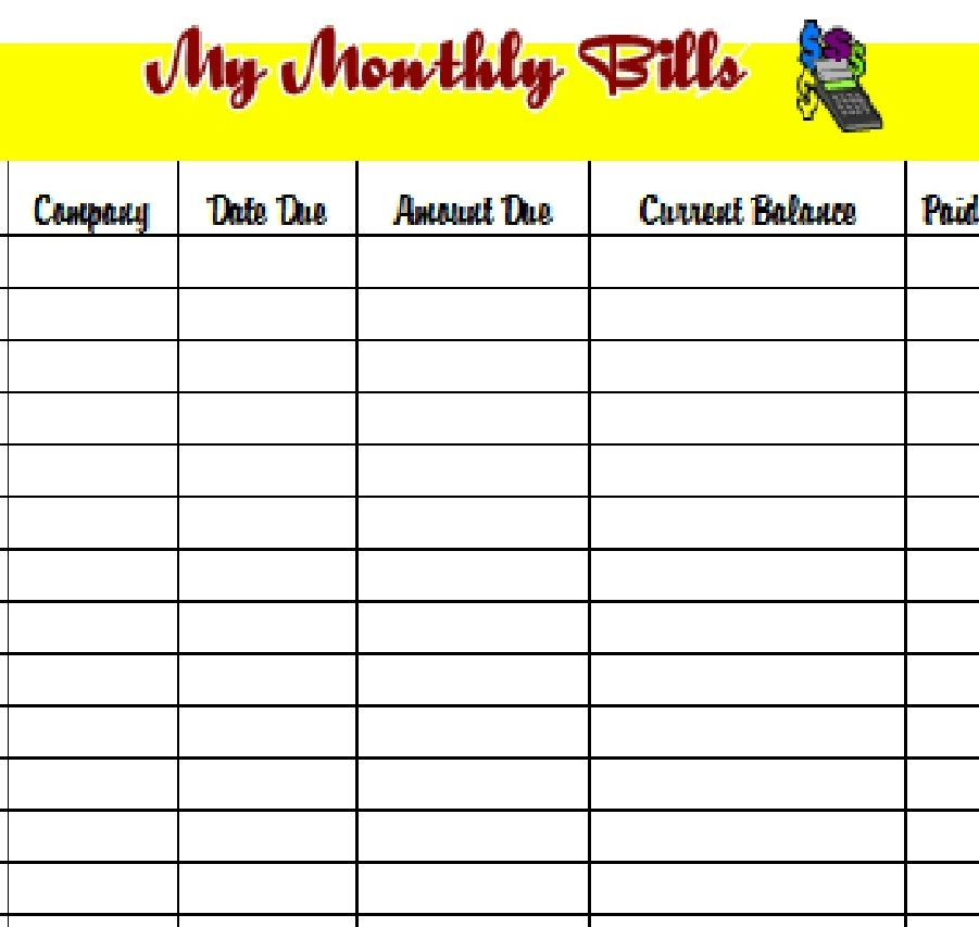 Monthly Bills Template | Bill Organization Printables with Bill Calendar Printable