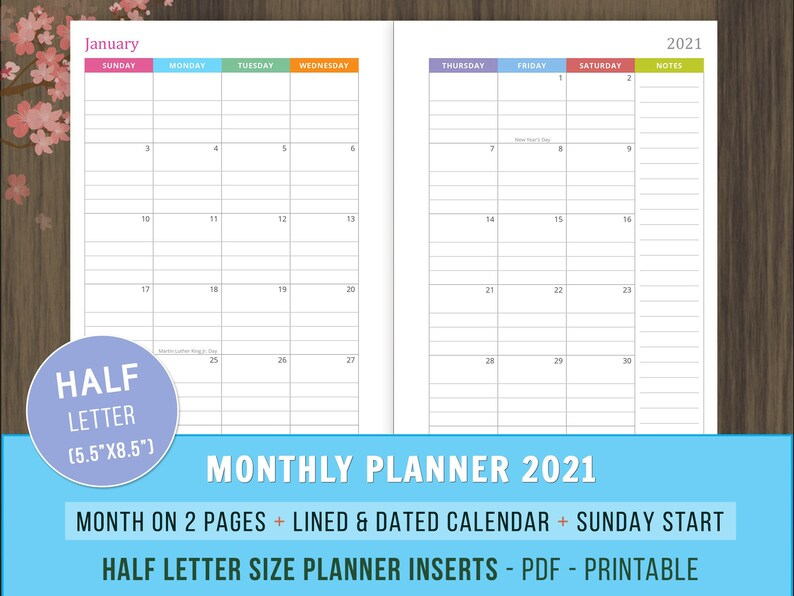 Monthly Planner 2021 Inserts Lined And Dated Mo2P Calendar pertaining to 2021 Lined Monthly Calendar Printable