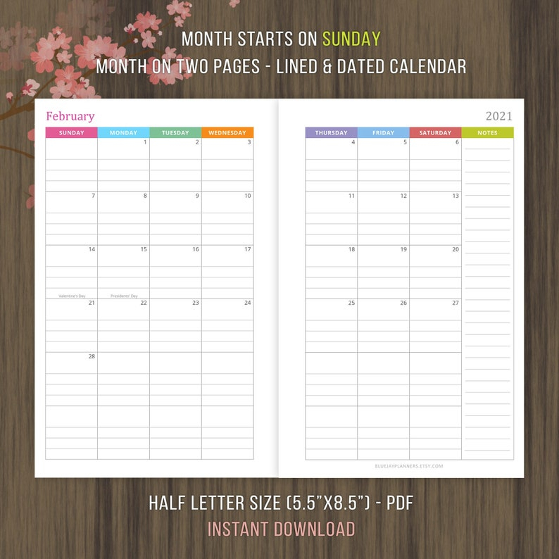 Monthly Planner 2021 Inserts Lined And Dated Mo2P Calendar with 2021 Lined Monthly Calendar Printable