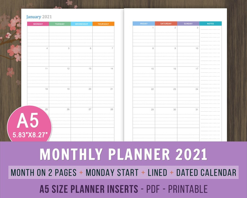 Monthly Planner 2021 Printable Inserts Lined Dated Monthly intended for Printable Lined Monthly Calendar Pdf 2021