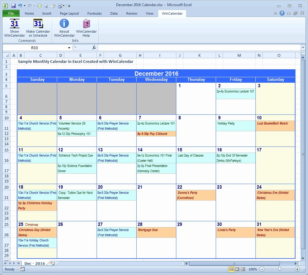 Monthly Schedule Template Excel Unique Wincalendar Excel for How To Make A Countdown Calendar In Excel