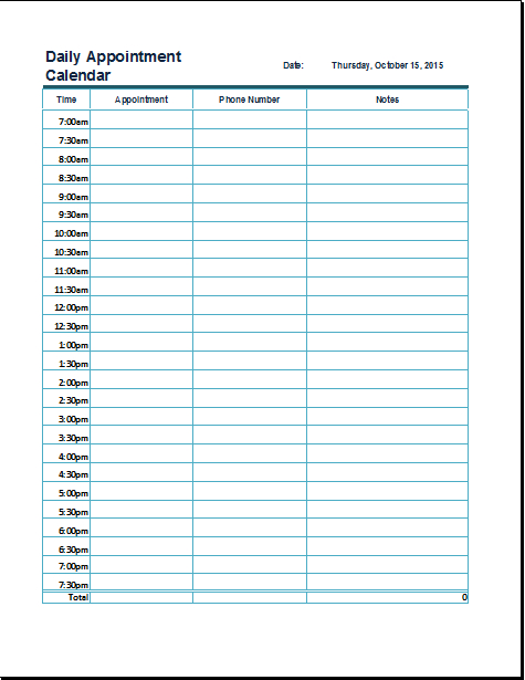 Ms Excel Daily Appointment Calendar Template | Formal Word with Printable Appointment Calendar