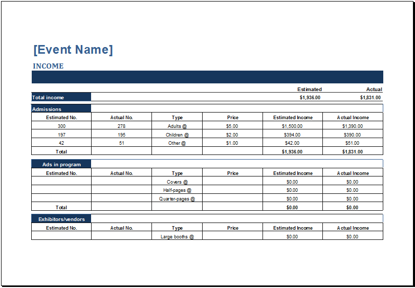 Ms Excel Generic Event Budget Templates | Excel Templates with Event Management Template Excel