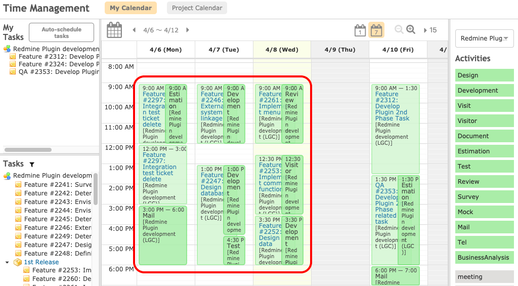 My Calendar Screen · Gitbook for Redmine Outlook Add-In