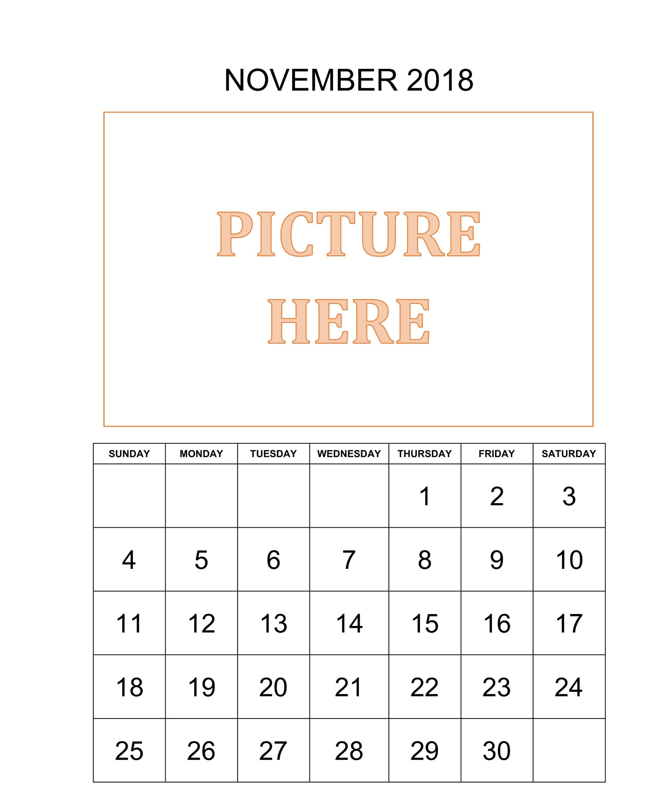 November 2018 Printable Calendar Waterproof | Blank throughout Waterproof Paper Printable Calendar