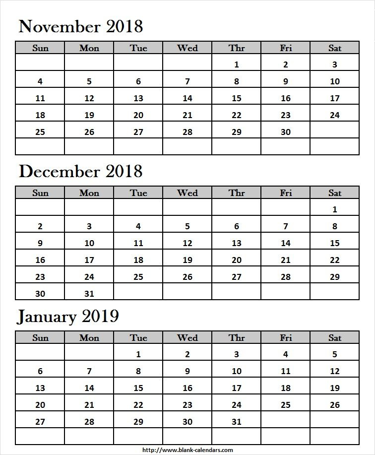 November December 2018 January 2019 Calendar Printable regarding November December And January Calendar