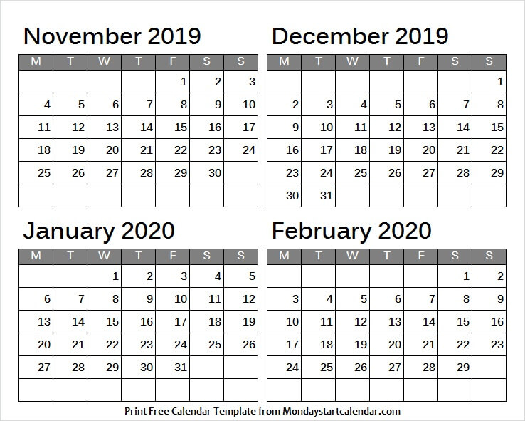 November December 2019 January February 2020 Calendar intended for November December And January Calendar