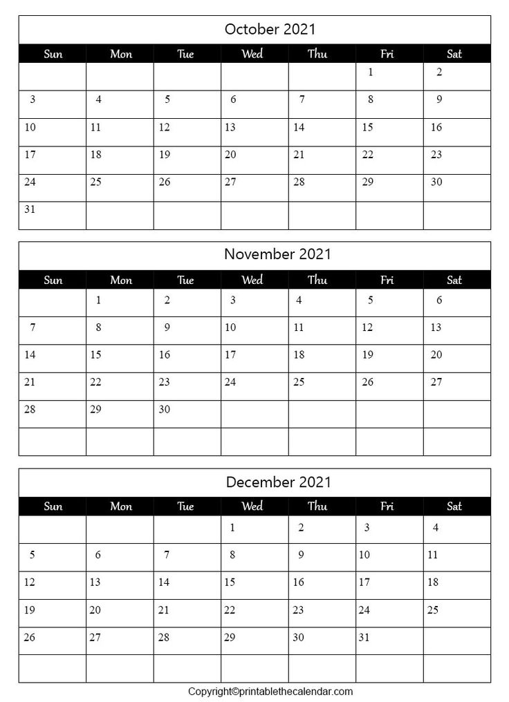 October November December 2021 Calendar [Free Printable Template] | Printable The Calendar In intended for 3 Month Free Printable Calendars 2021