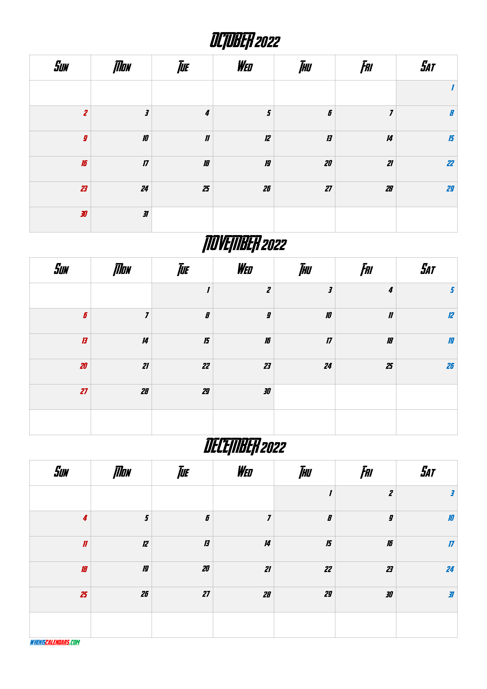 October November December 2022 Calendar Printable Free [Q1 inside November December And January Calendar