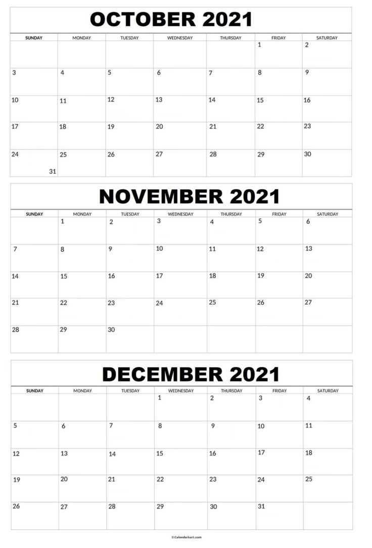 October To December 2021 Calendar (Q4): 3 Month Per Page » Calendarkart In 2021 | 2021 Calendar inside 3 Month Free Printable Calendars 2021