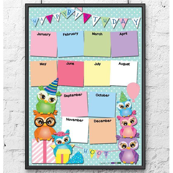 Owls Birthday Calendar Chart (Printabledigital Download regarding Printable Birthday Calendar For Classroom