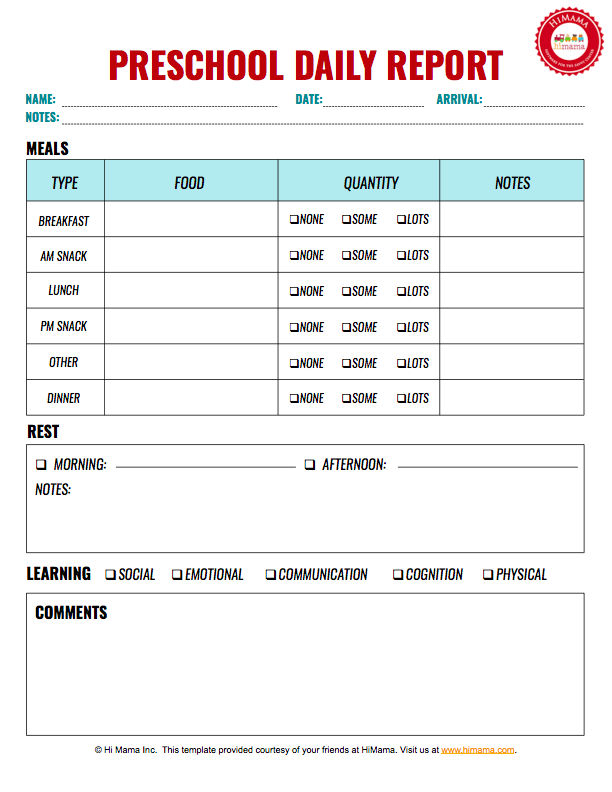 Pin On Infant, Toddler &amp; Preschool Daily Report Templates intended for Daycare Daily Report Sheets