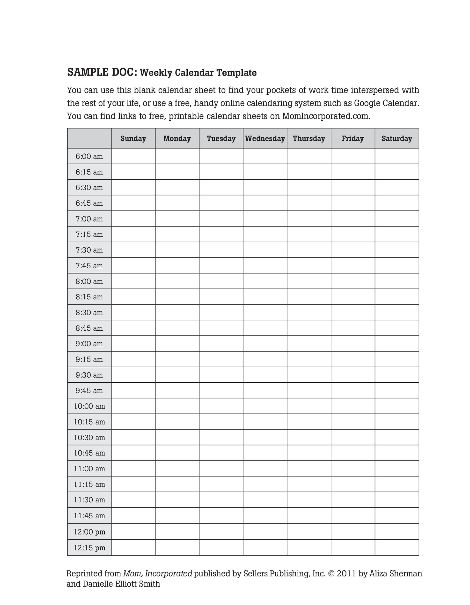 Planner 15 Minute Increments  Ten Free Printable Calendar with regard to 30 Minute Increment Calendar