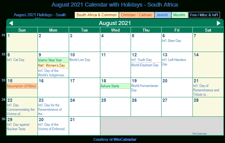 Print Friendly August 2021 South Africa Calendar For Printing for Printable Calendar 2021 South Africa