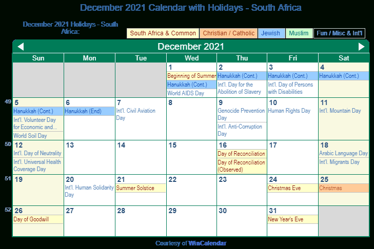 Print Friendly December 2021 South Africa Calendar For regarding Printable Calendar 2021 South Africa