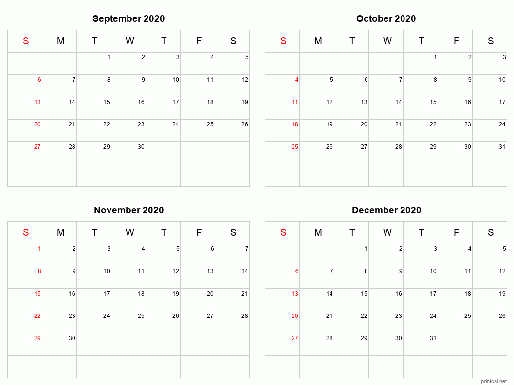 Printable 2020 Calendar  Four Months Per Page | Free within 4 Month Blank Calendar