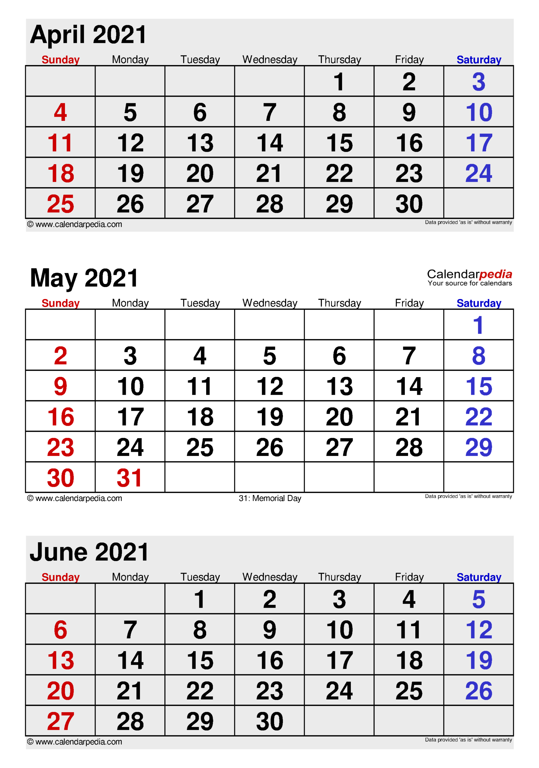 Printable 2021 Calendar 3 Months Per Page | Example for 3 Month Calendar 2021 Printable