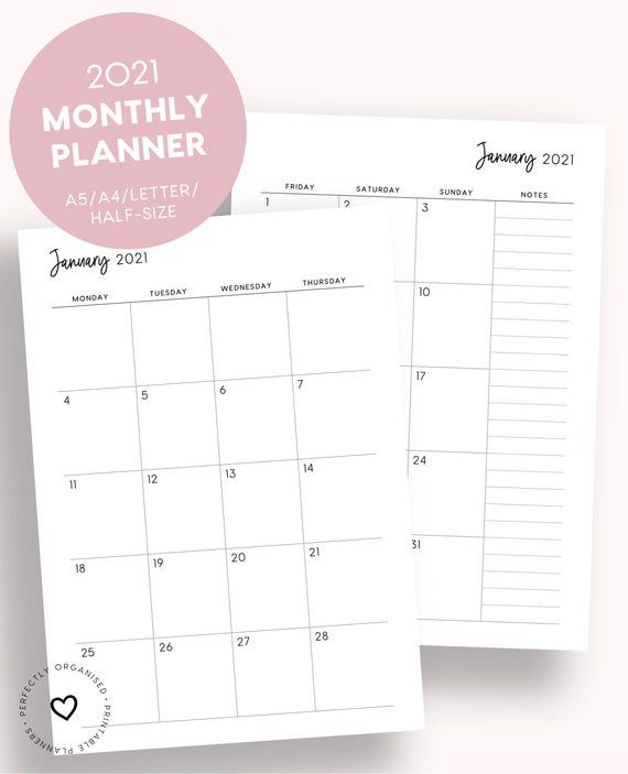 Printable 2021 Month On 2 Pages 2021 Monthly Planner 2021 intended for 2021 Lined Monthly Calendar Printable