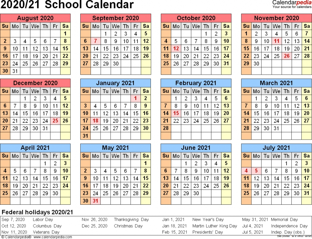Printable Academic Calendar 20202021 | Free Letter Templates intended for Calendarpedia 2021 Printable Free Us Calendar Landscape