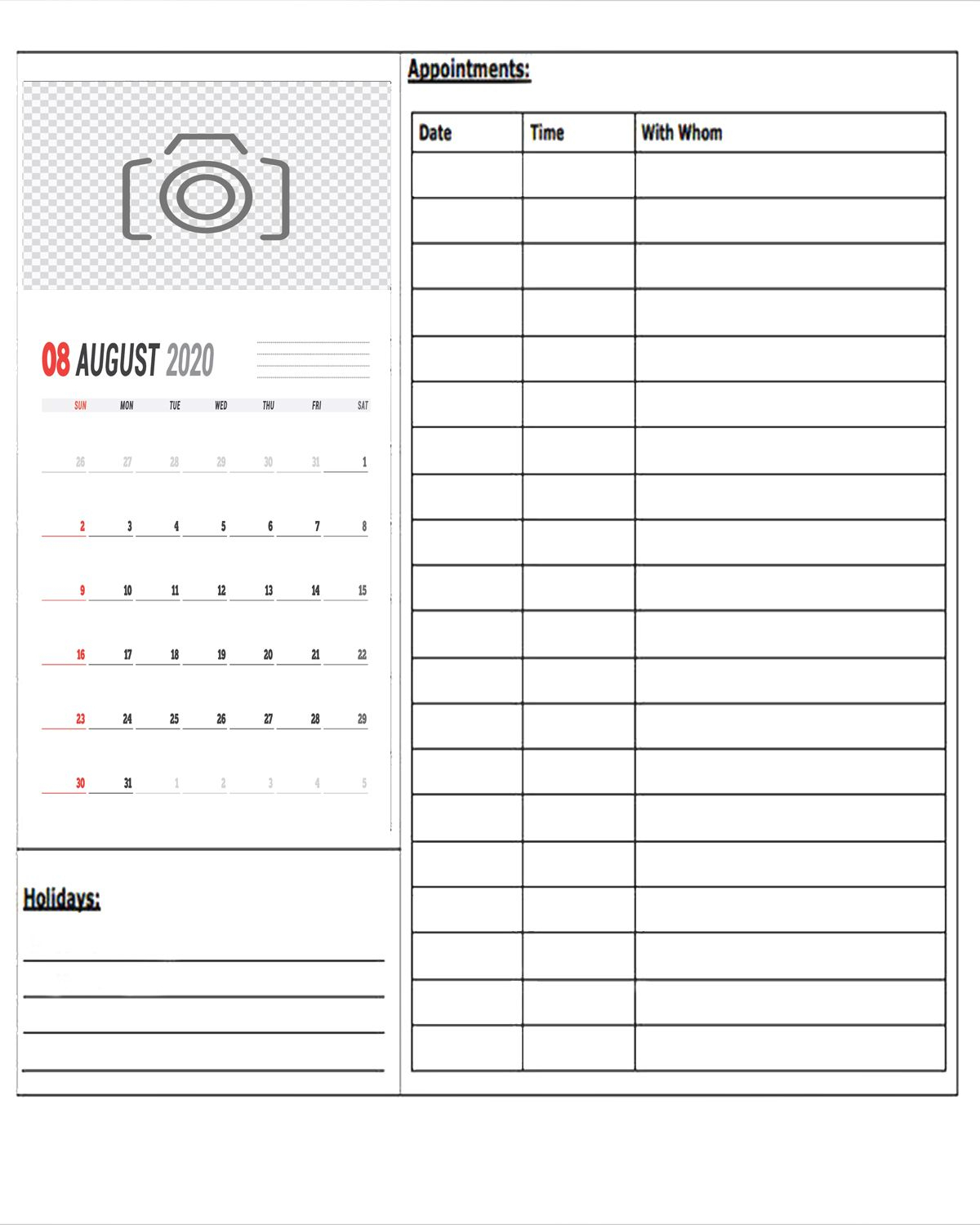 Printable August Calendar Appointment Template intended for Printable Appointment Calendar