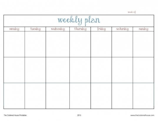 Printable Days Of The Week Calender | Printable Calendar with One Week Blank Calendar
