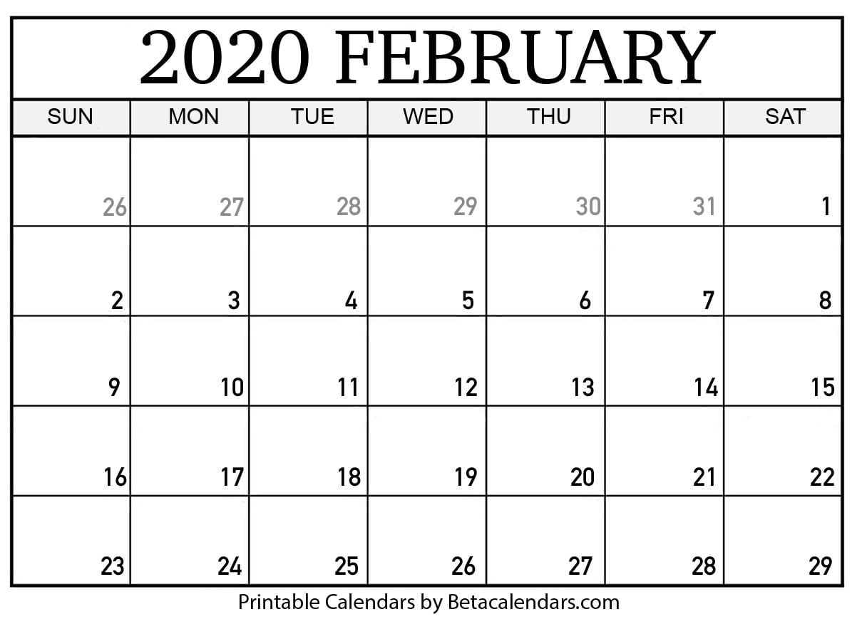 Printable February 2020 Calendar  Beta Calendars intended for Printable Calendars By Beta Calendars