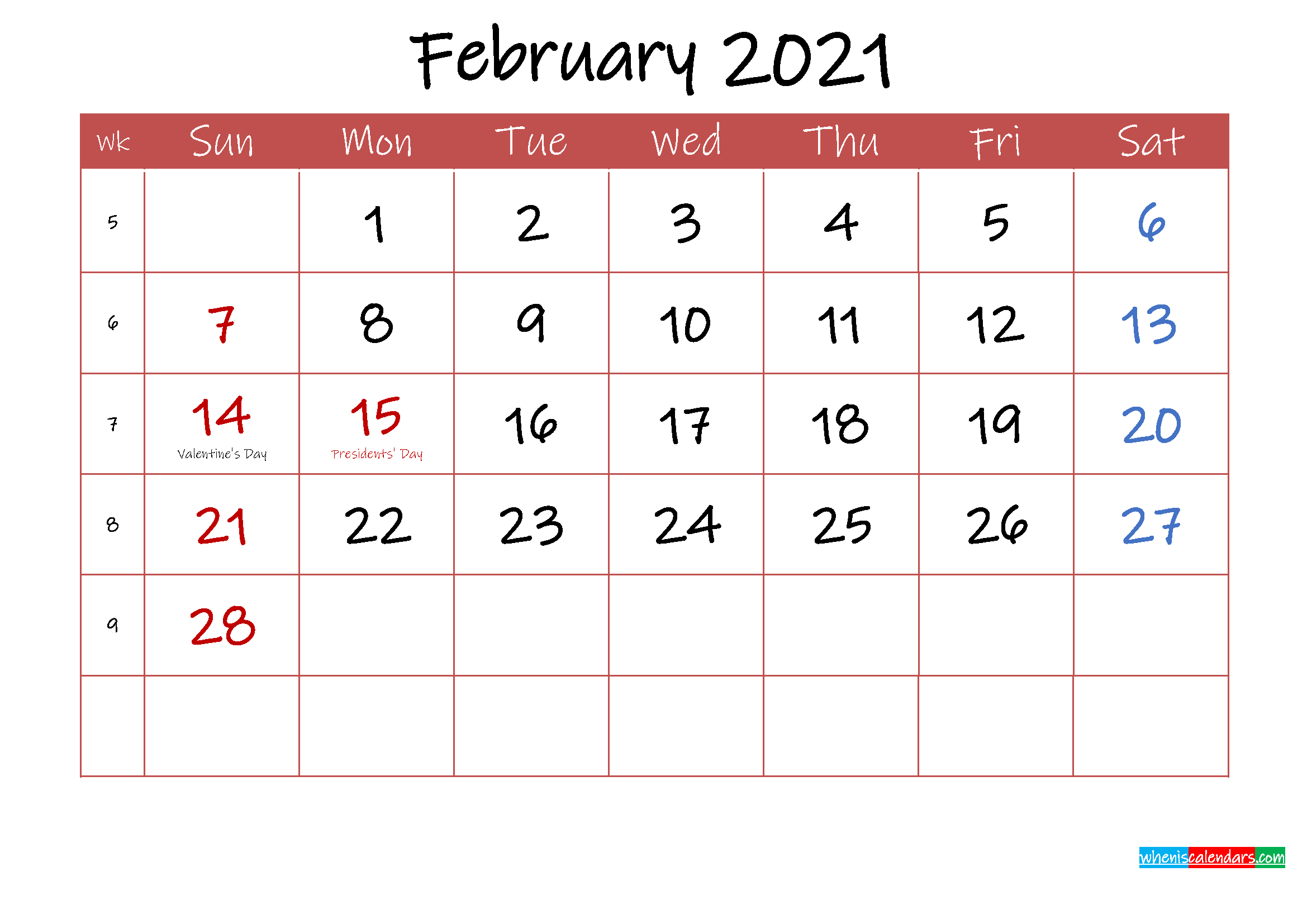 Printable February 2021 Calendar With Holidays  Template with regard to Calendar 2021 With Holidays