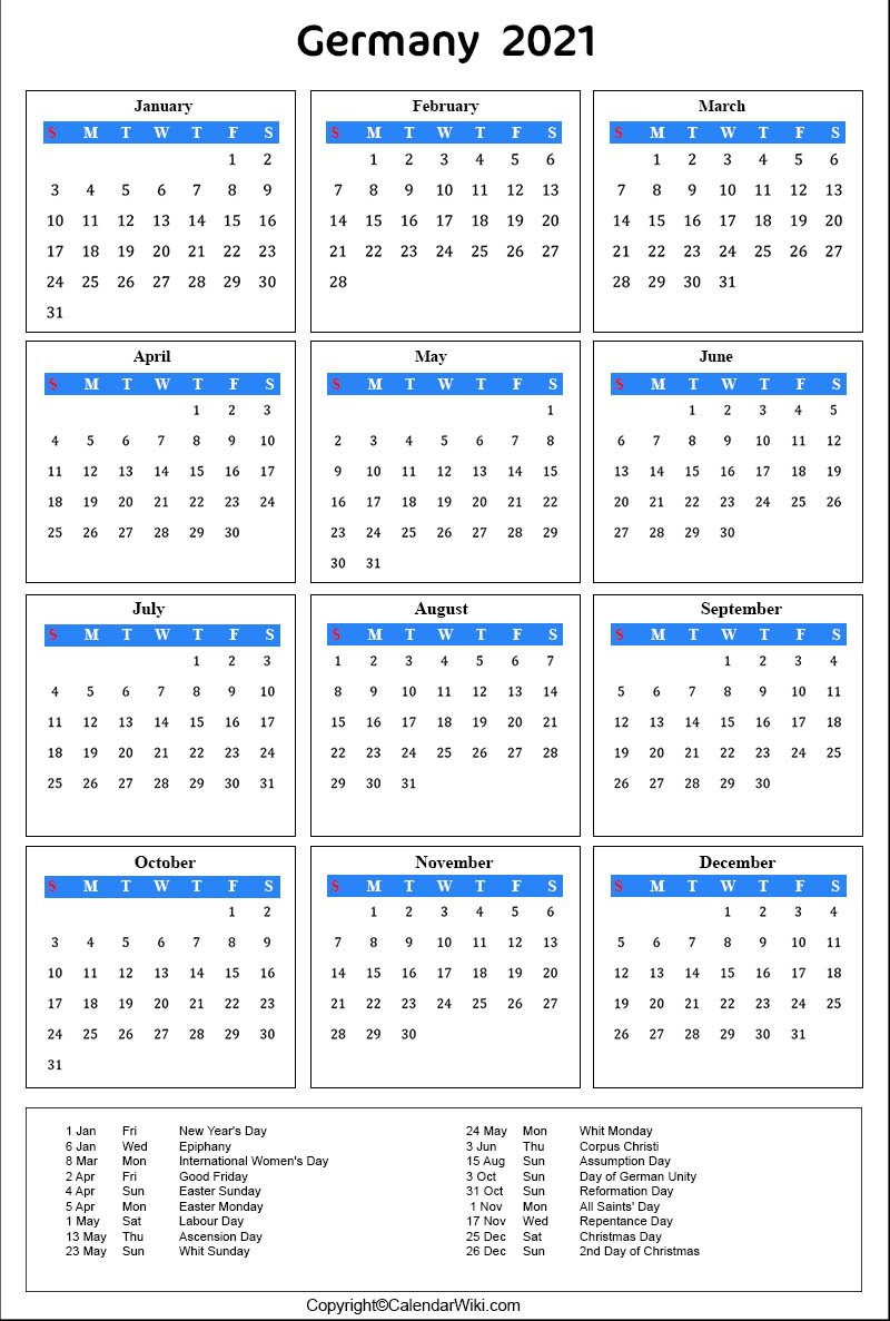 Printable Germany Calendar 2021 With Holidays [Public within Calendar 2021 With Holidays