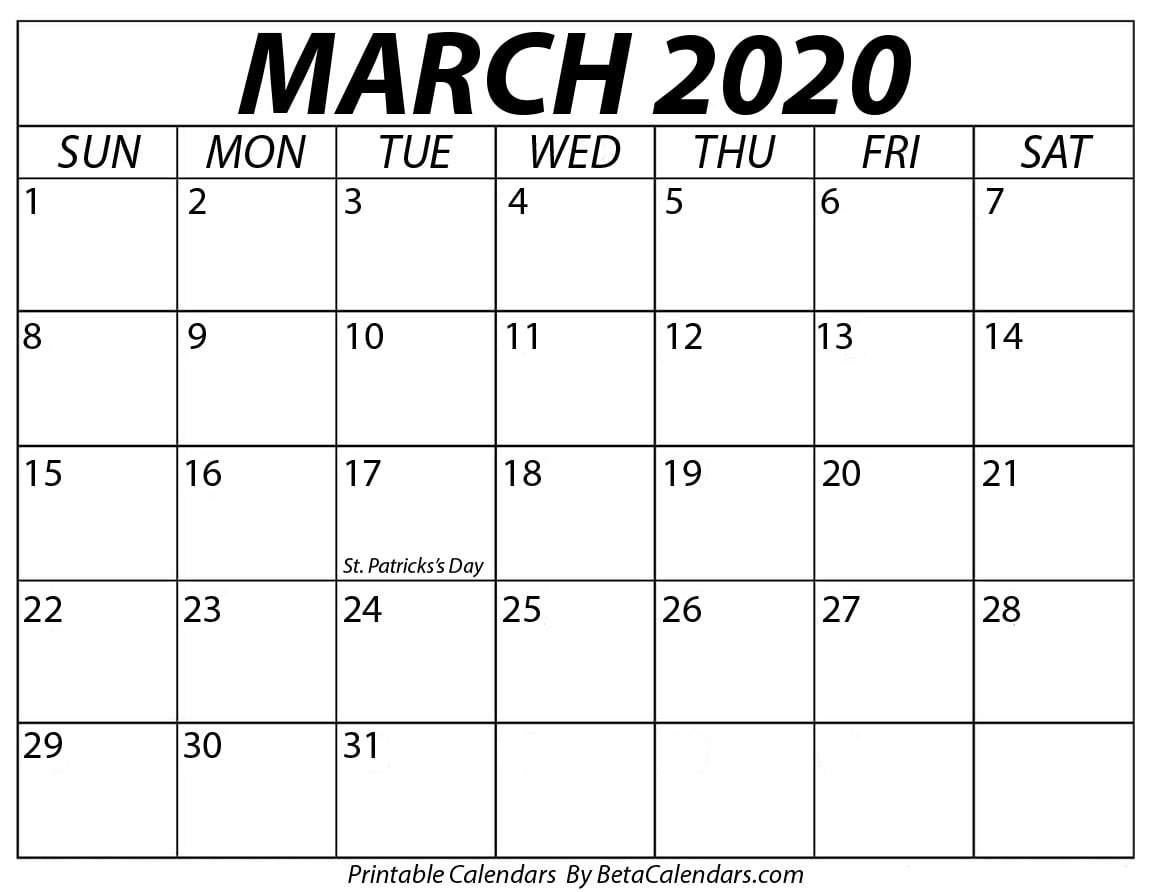 Printable March 2020 Calendar  Beta Calendars with Printable Calendars By Beta Calendars