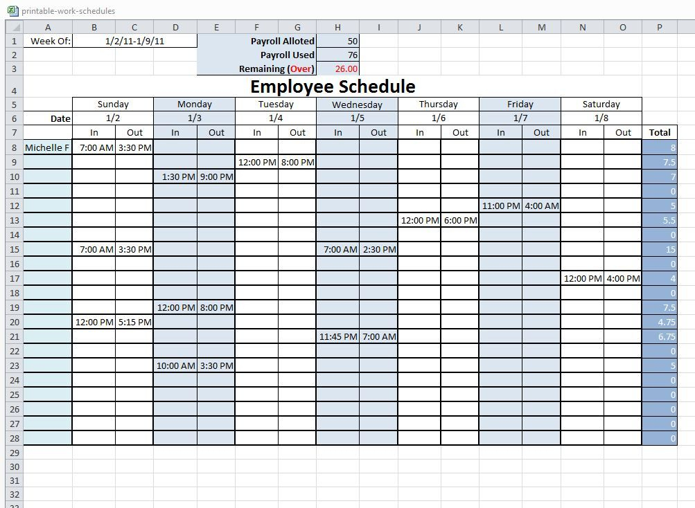 Printable+Employee+Work+Schedule+Template | Homeschool with regard to Blank Employee Schedule Template