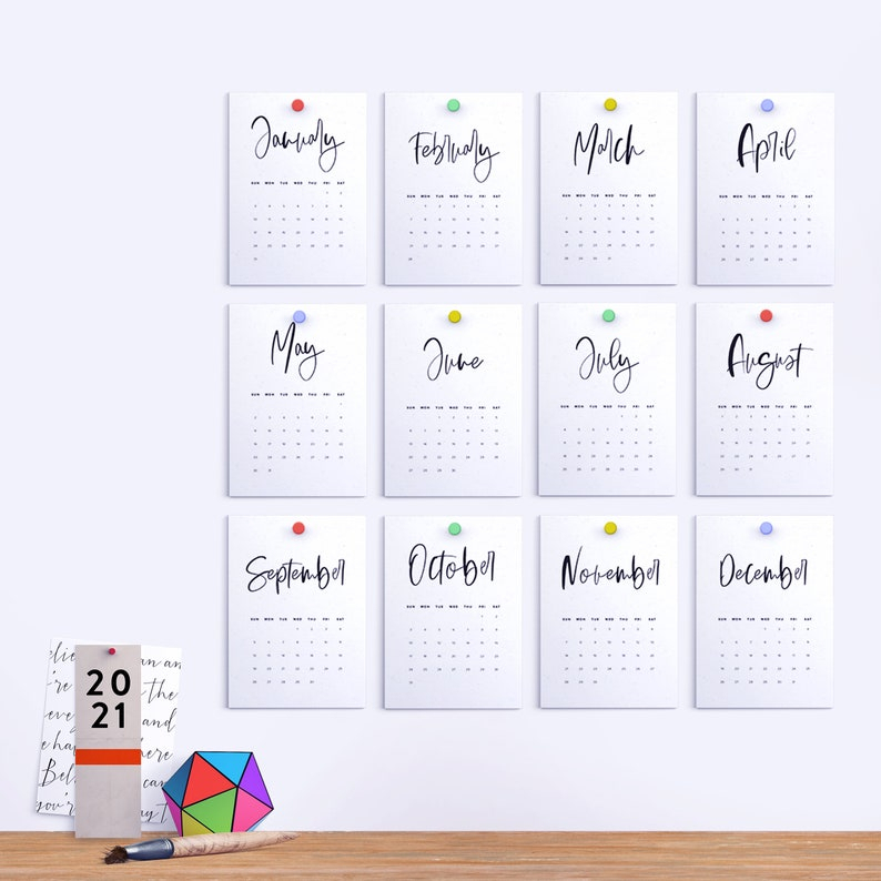 Script Calligraphy Calendar 2021 Printable Wall Calendar for Photoshop Calendar Script