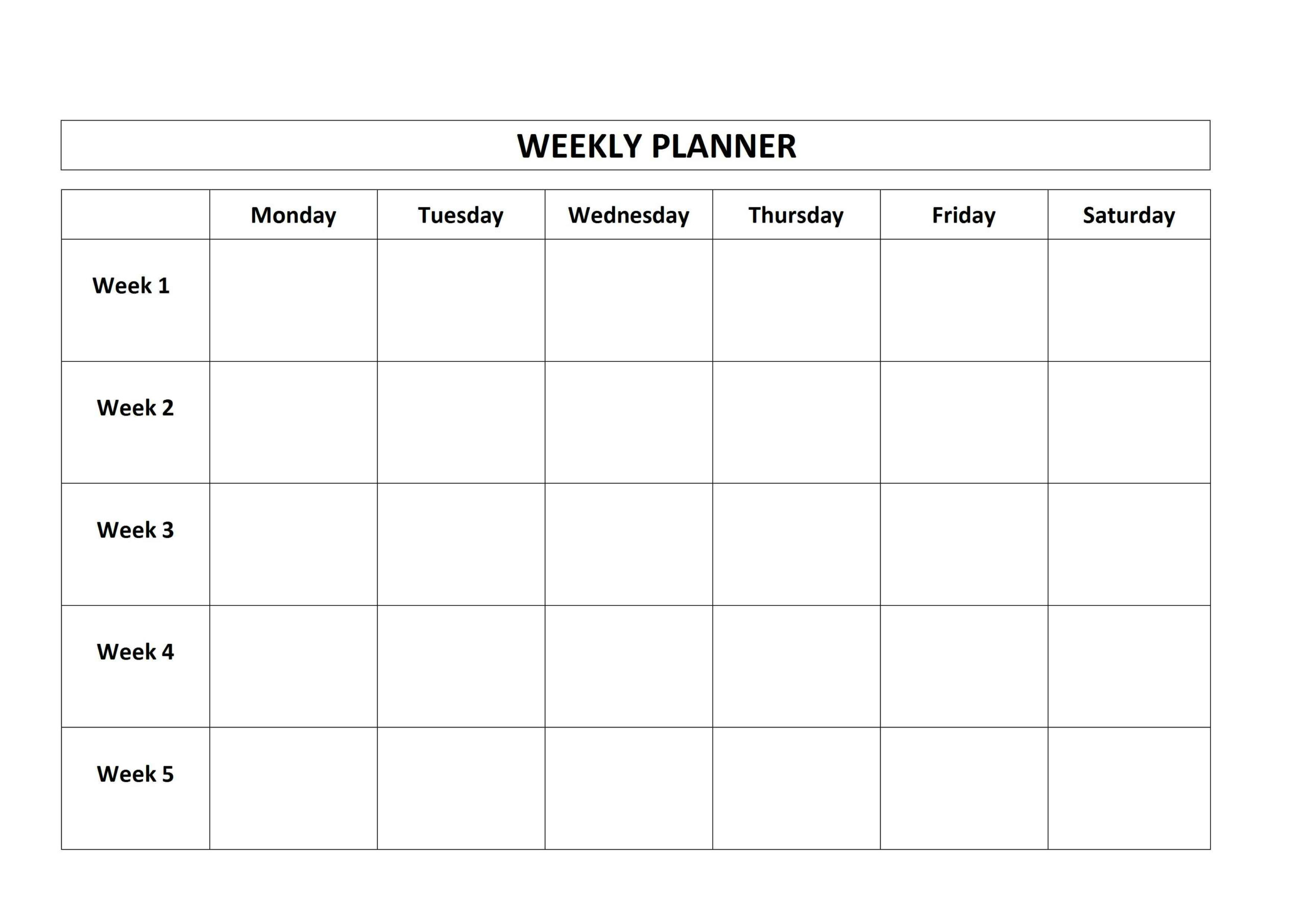 Simple Weekly Planner Form with regard to Blank 5 Week Calendar