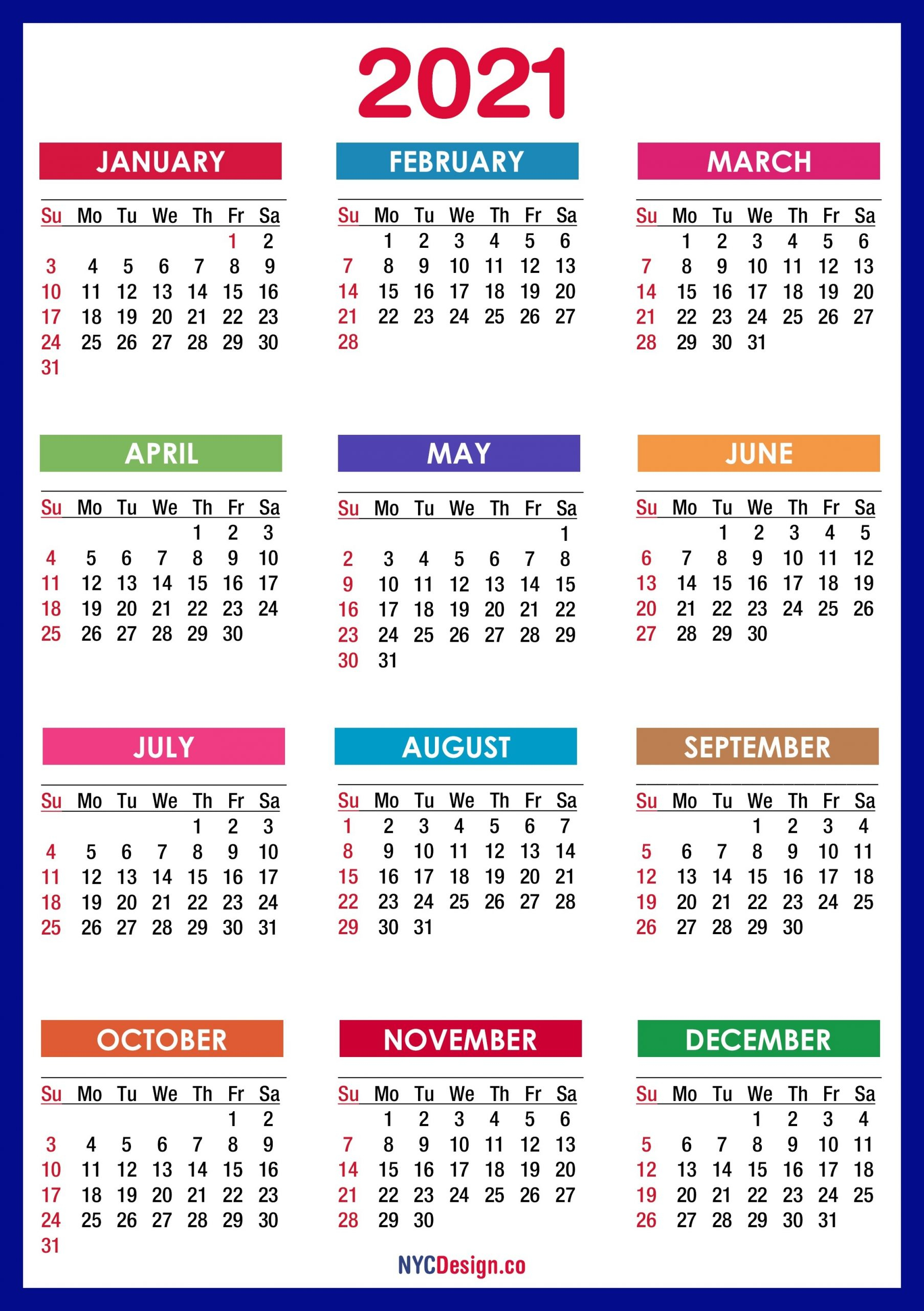 Sunday To Saturday Monthly Calendar 2021 | Calendar for Sunday To Saturday Calendar