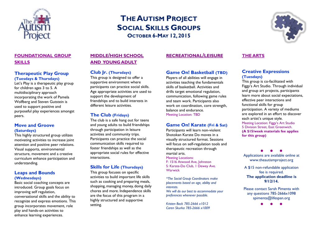 The Autism Project Social Skills Groups October 6 intended for Autism Social Skills Profile