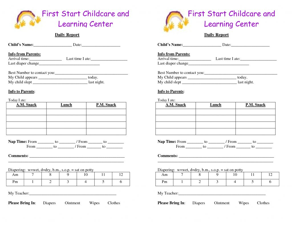 The Awesome Daycare Infant Daily Report Template And Baby within Daycare Daily Report Sheets