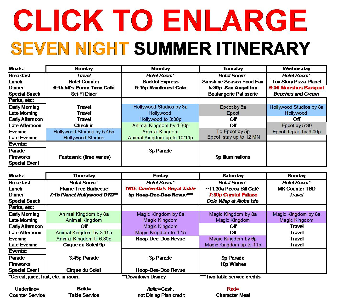 Todo List: Seven Night Walt Disney World Summer Itinerary  Yourfirstvisit inside Disney World Itinerary Template Free