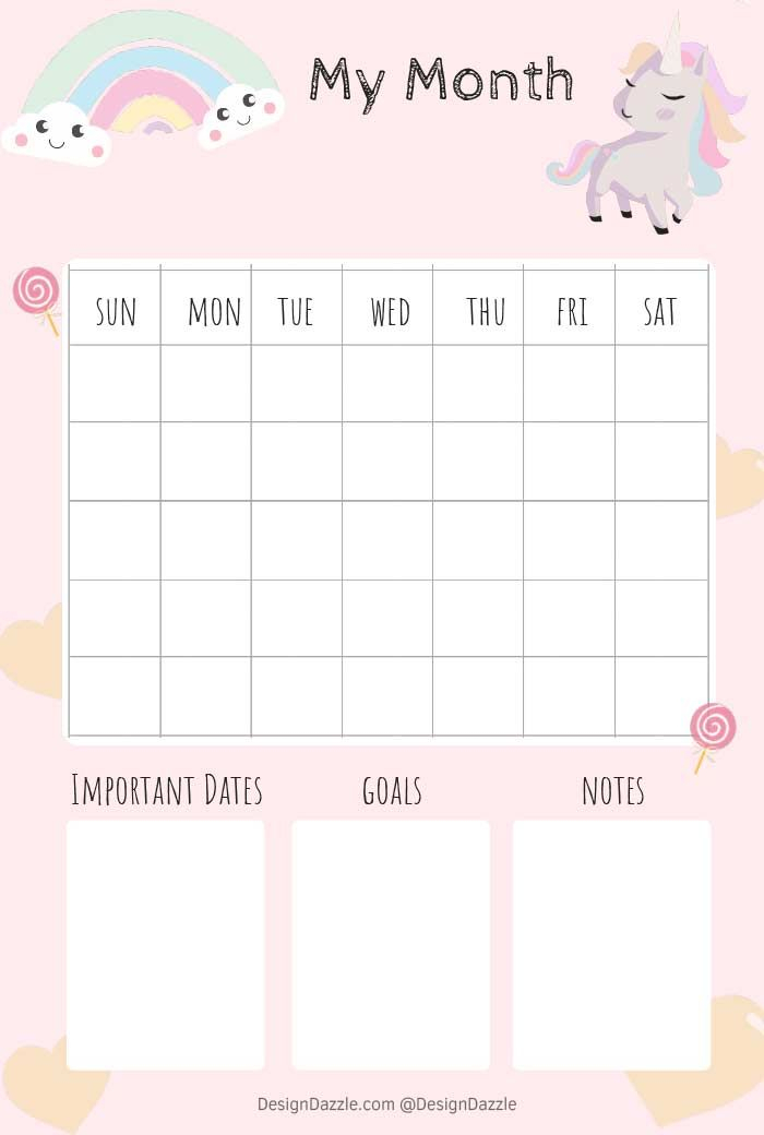 Unicorn Planner Free Printable  Design Dazzle | Study for Advice From A Unicorn Calendar