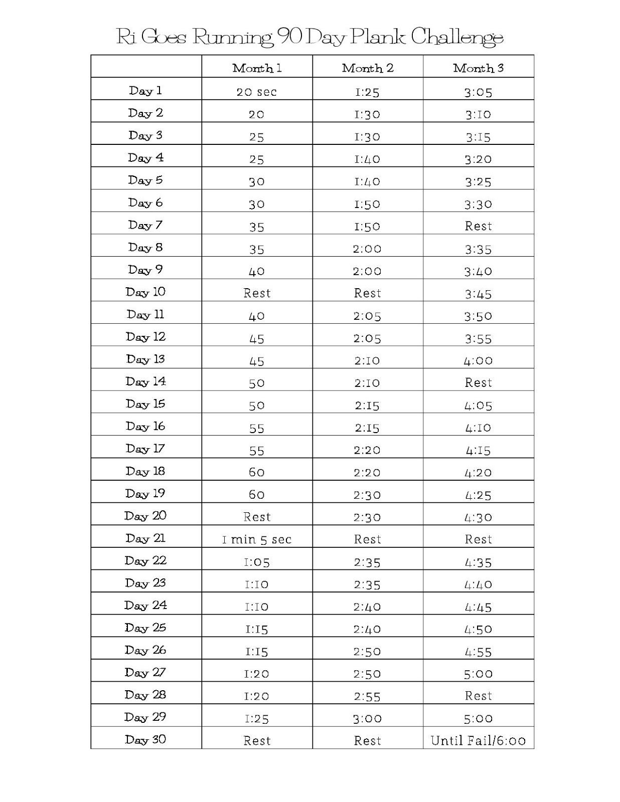 Universal 30 Day Plank Challenge Printable In Word | Get in 30 Day Printable Calendar